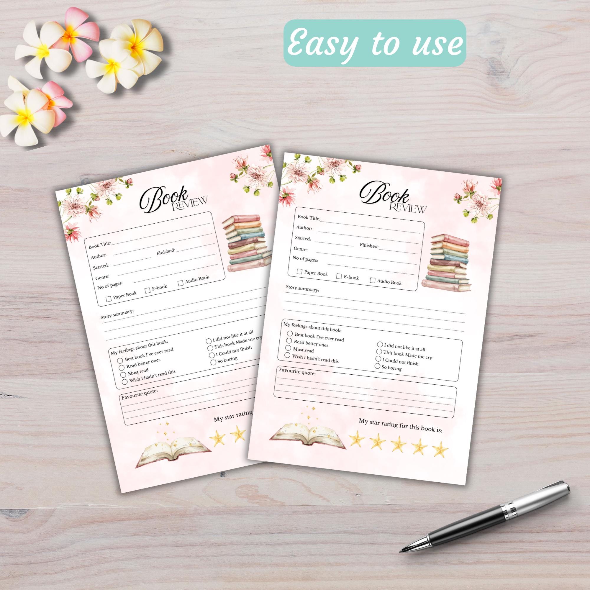 Book Review | PRE-COLOURED Printable Reading Log | Book Notes Template ...