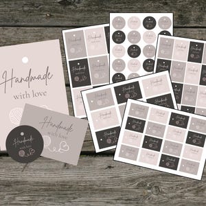 Handmade With Love Tags/labels 2, Printable Tags, Tags for handmade items, Labels for handmade items, Digital Download