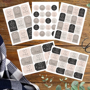 Etichette/tag Handmade With Love, Tag stampabili, Tag per articoli fatti a mano, Etichette per articoli fatti a mano, Download digitale