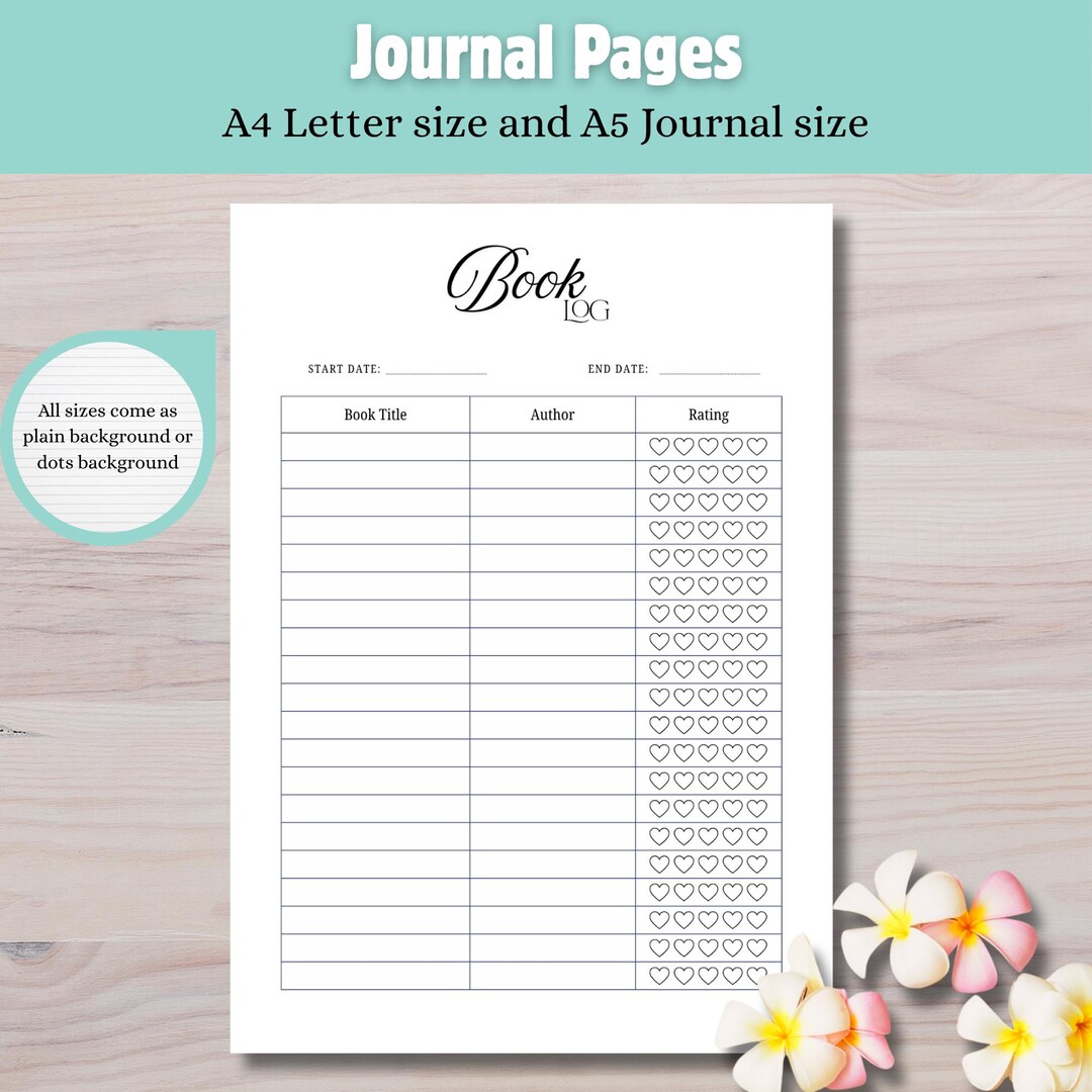 Printable Book Log | Book Rating, A4 and A5 (digital Download) - Etsy
