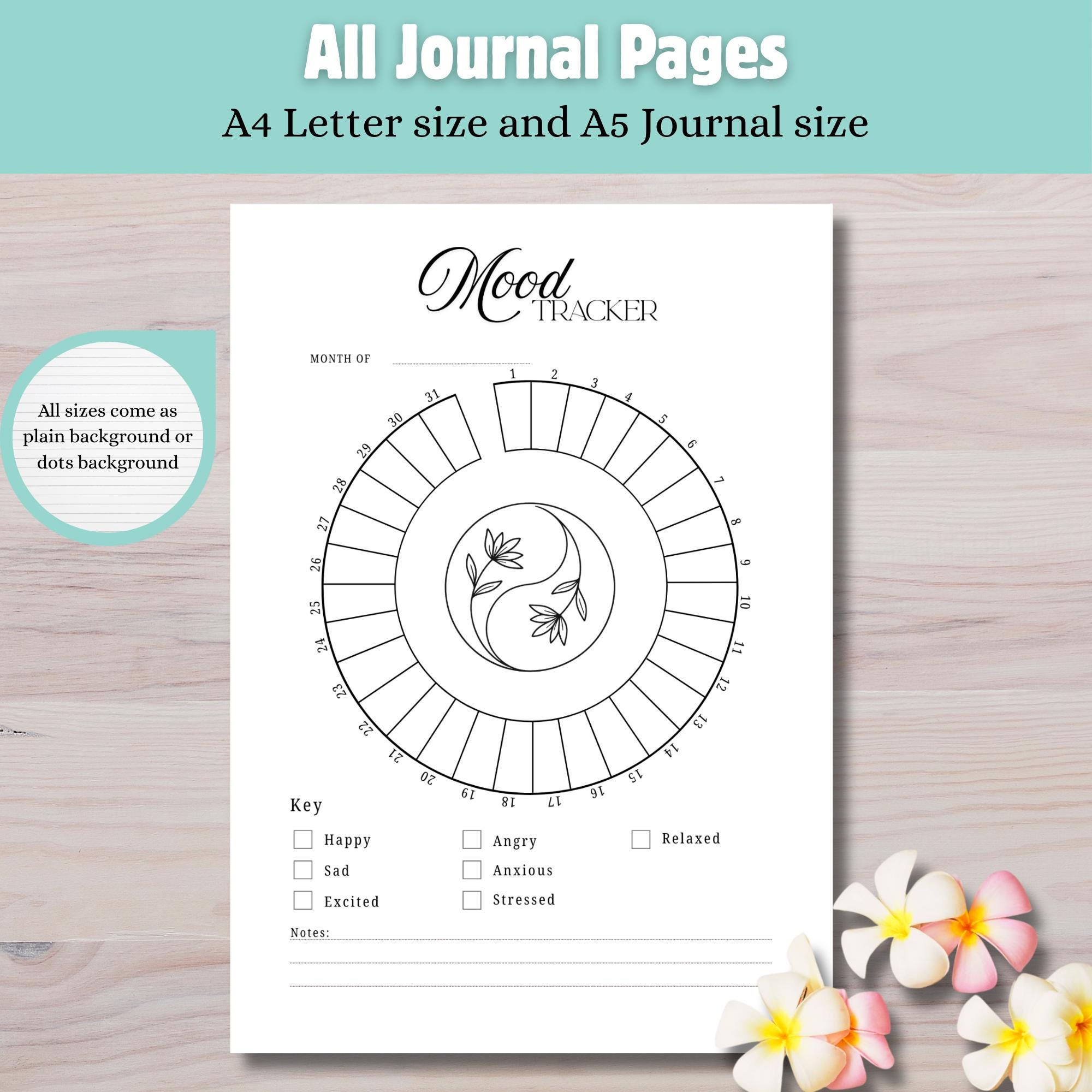 Monthly Mood Tracker Printable | Flower Yin Yang Journal Page (digital ...
