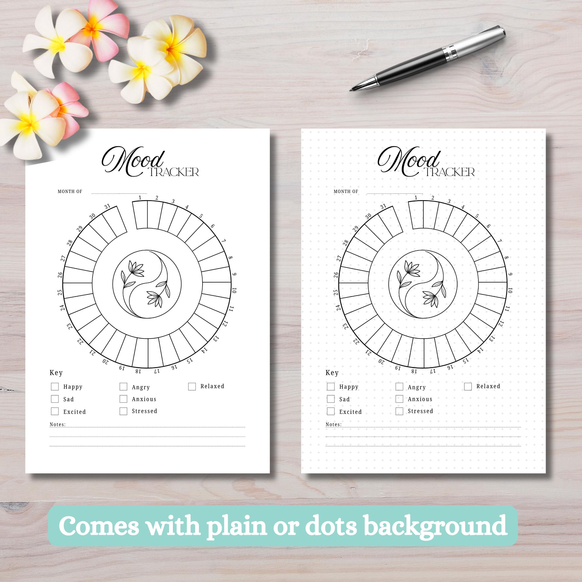Monthly Mood Tracker Printable | Flower Yin Yang Journal Page (digital ...