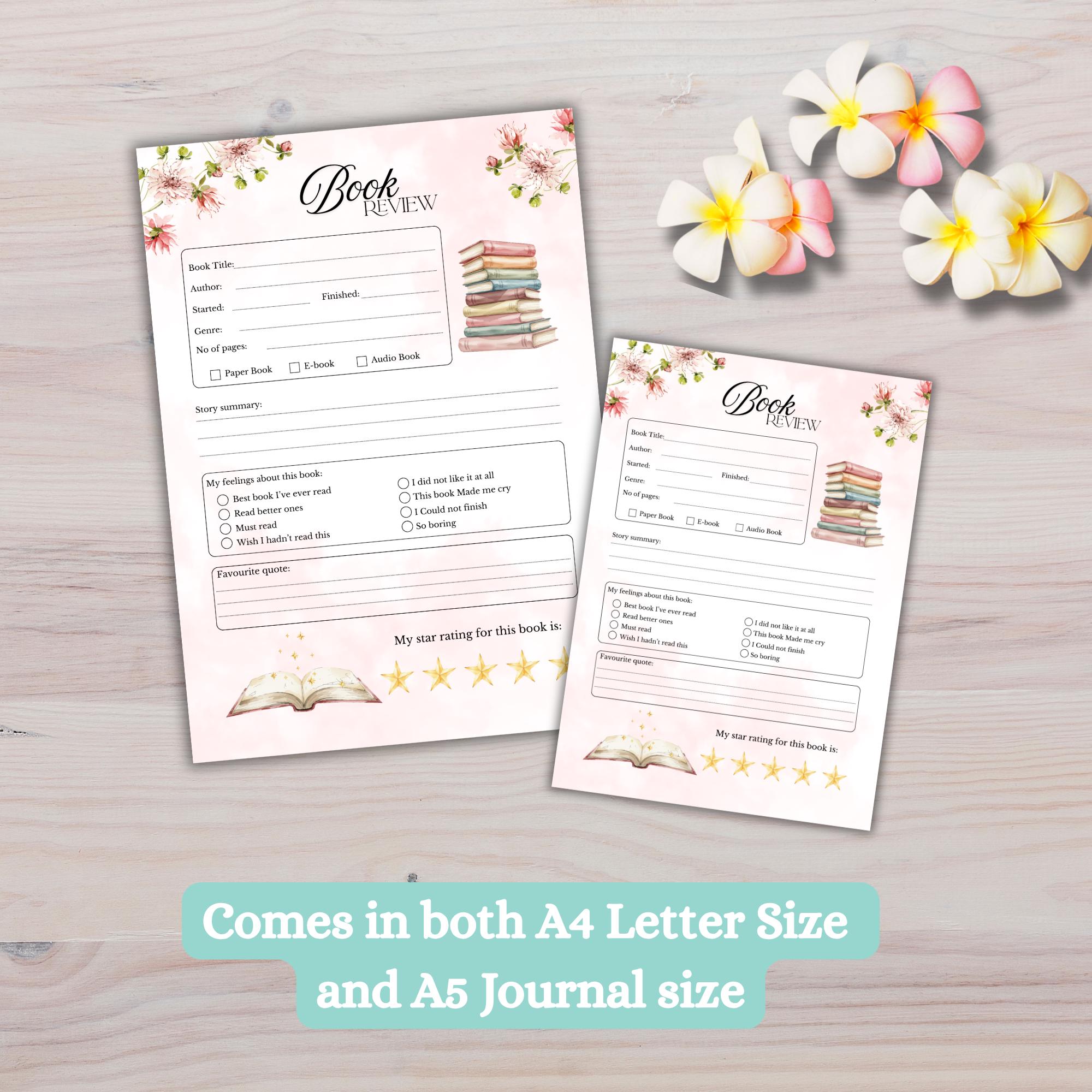 Book Review | PRE-COLOURED Printable Reading Log | Book Notes Template ...