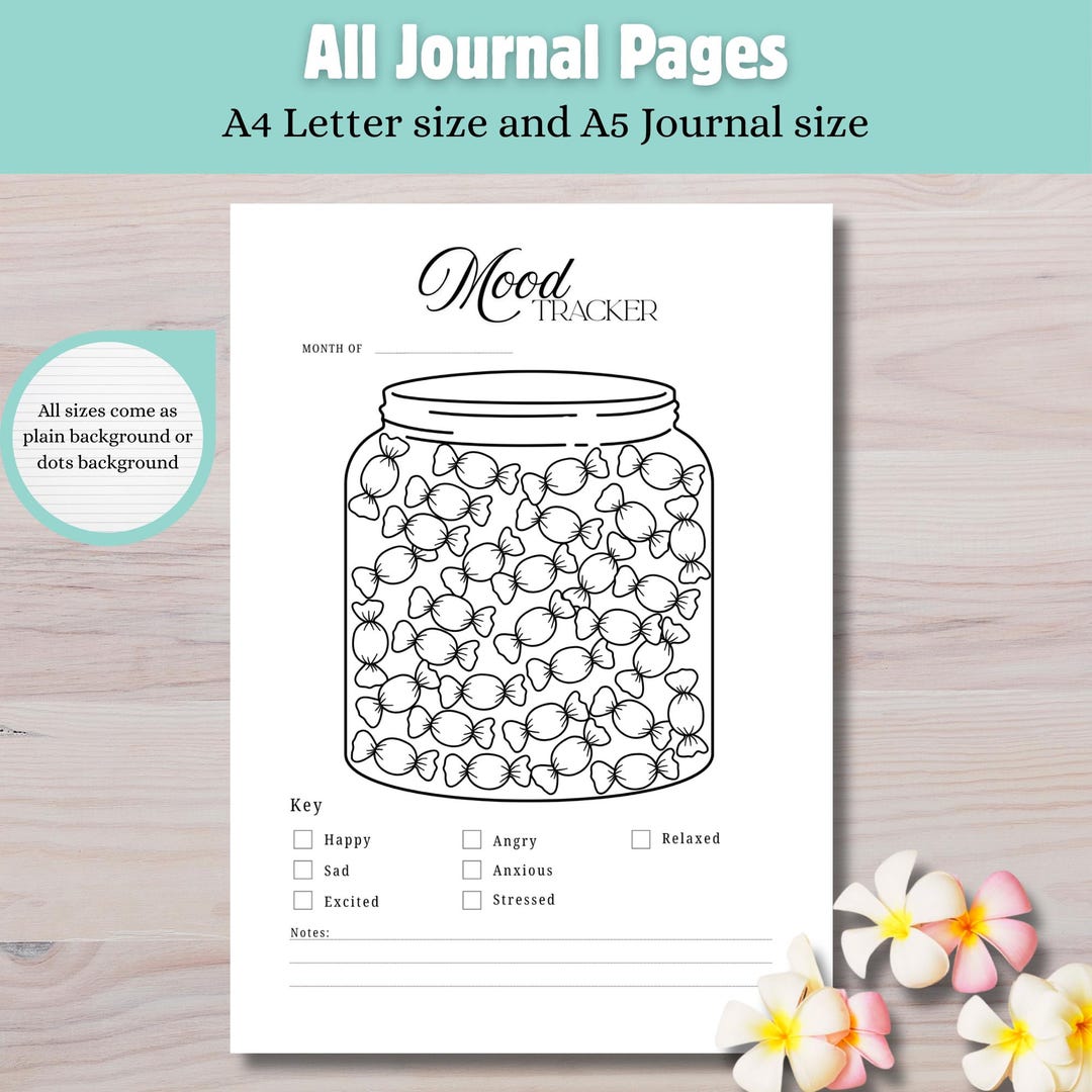Monthly Mood Tracker Printable | Jar of Sweets Journal Page (digital ...