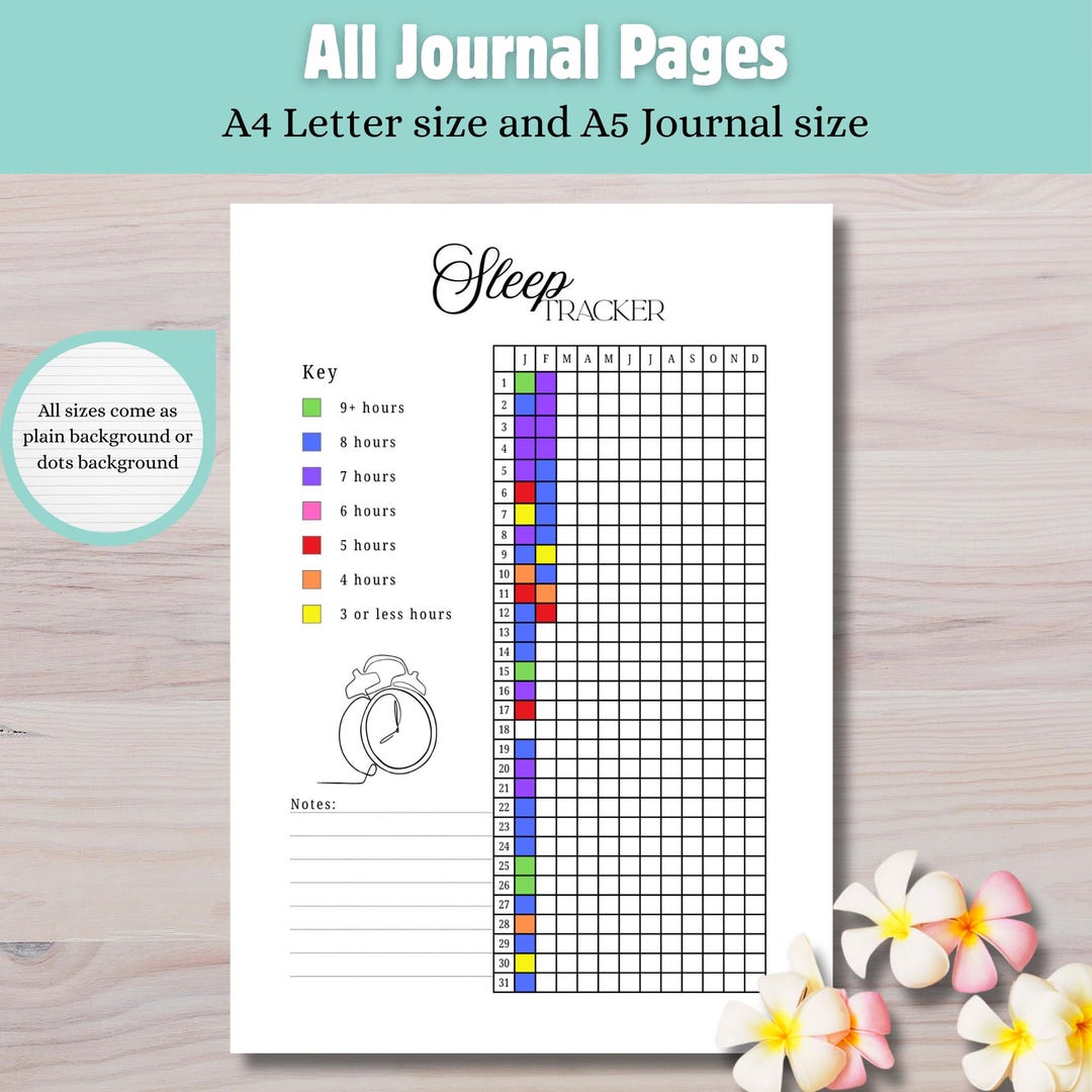 Printable Sleep Tracker | Yearly Journal Log for Tracking Sleep, A4 and ...