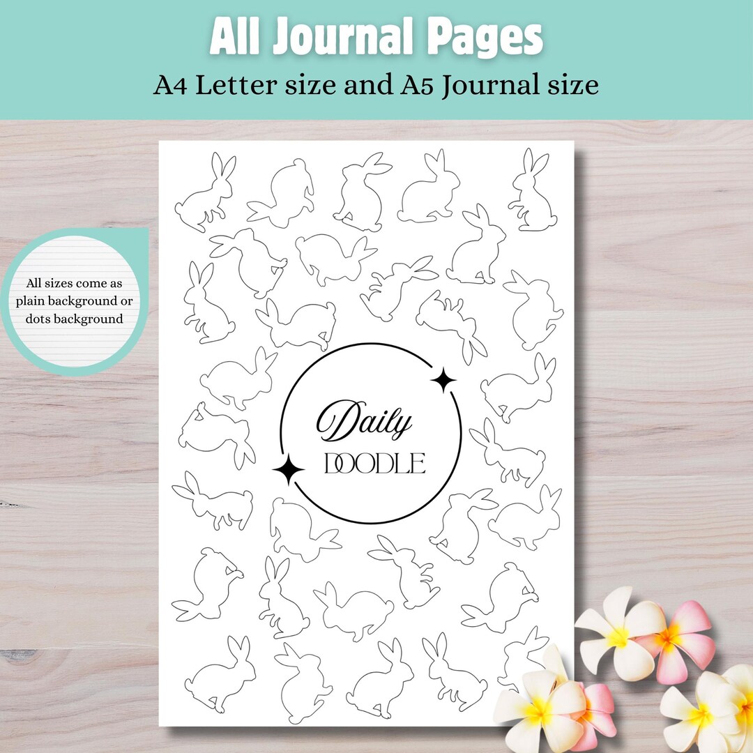 A5 Rabbit Rabbits Daily Doodle Printable | Bullet Journal Insert | A4, A5 Planner ...