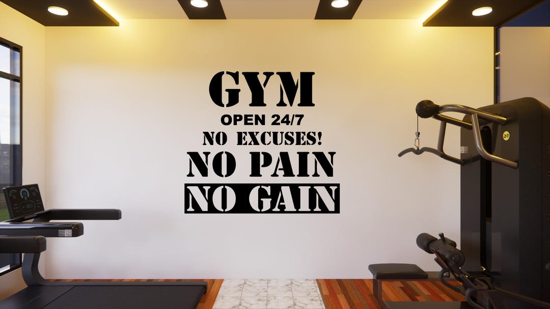 No Pain No Gain Gym Wall Decal Home Gym Decor Ideas Training Room ...