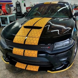 Honey Comb RACING Stripes Dual 10" for Dodge Charger and challenger With Trim Package Charger GT, SRT, Scatpack, Hellcat Car Decals Dodge Ch