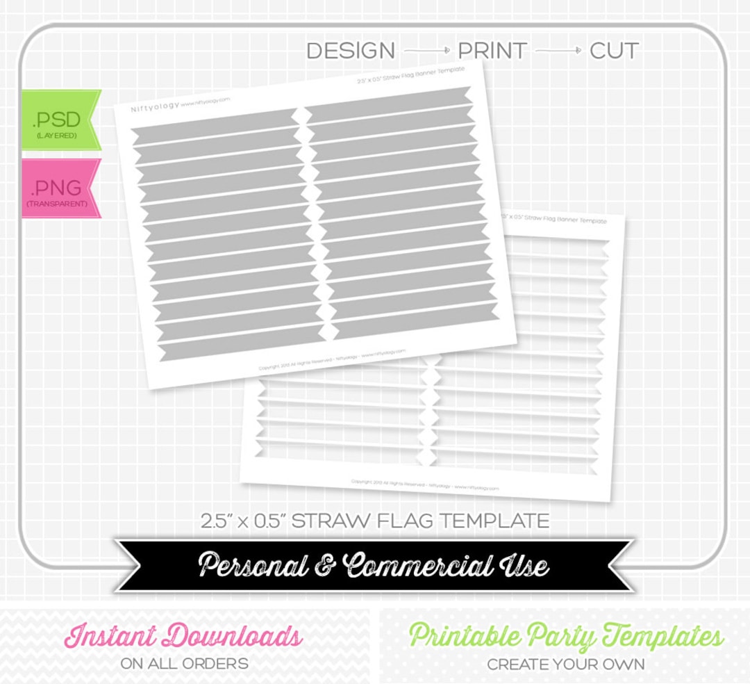 Drinking Straw Wrapper Flag Template INSTANT DOWNLOAD PRINTABLE Make