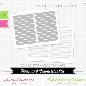 Drinking Straw Wrapper Flag Template - INSTANT DOWNLOAD - PRINTABLE - Make your own party printables