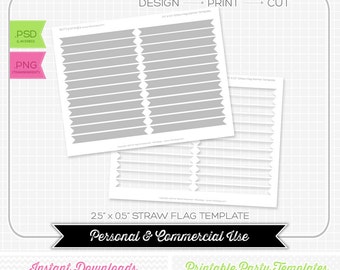 Drinking Straw Wrapper Flag Template - INSTANT DOWNLOAD - PRINTABLE - Make your own party printables