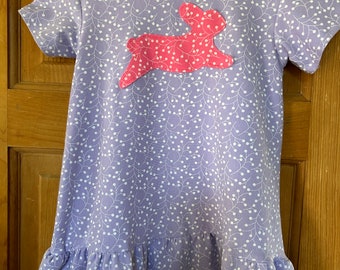 Cute Easter Bunny Dress Size XS-L. Purple in Organic Cotton, Applique Bunny in Pink Print,Baby Rabbit Dress, Pink Bunny Dress.