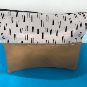 Monedero de lino con cremallera y forro de cuero, cartera de lino con correa