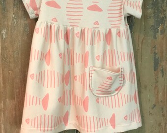 Girls Beach Dress, Fish Print Dress, Organic Cotton Toddler Dress, Beach Baby Dress, Blush Pink Dress, Handmade Dress,