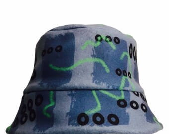 Graffiti Hat, Bucket Hat Style, Boho Funky Hat, Fleece Bucket.