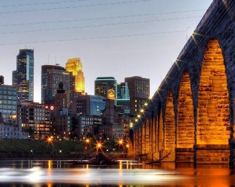 Minneapolis, MN Skyline from Stone Arch - Fine Art Print