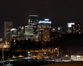 Minneapolis Downtown Skyline at Night Panorama - Fine Art Print