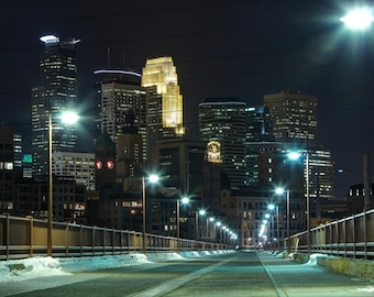 Minneapolis Downtown Skyline at Night  - Fine Art Print