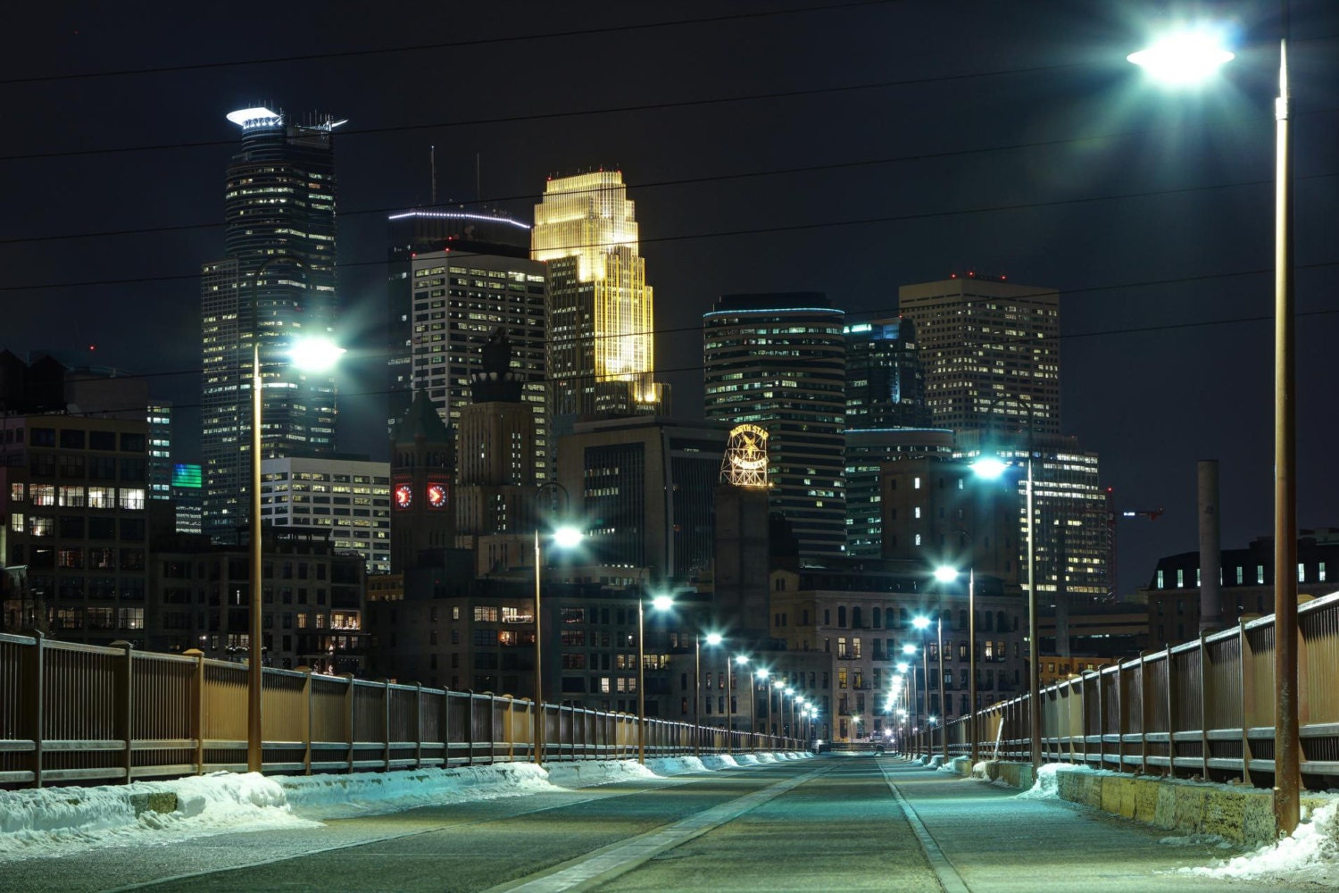 Minneapolis Downtown Skyline at Night Fine Art Print Etsy