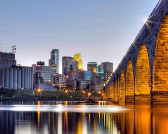 Minneapolis, MN Skyline from Stone Arch - Fine Art Print