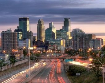 Minneapolis, MN 35W Skyline at Sunrise Panorama- Fine Art Print