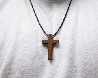 Dark Wooden Cross Necklace – Personalized Christian Necklace, Engraved Cross Pendant, Faith Jewelry Gift for Men & Women