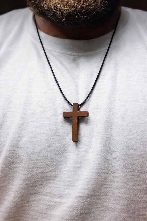 Dark Wooden Cross Necklace – Personalized Christian Necklace, Engraved Cross Pendant, Faith Jewelry Gift for Men & Women