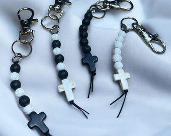 Small Cross Keychain, Religious Keychain, Faith Keychain, Religious Gift, Christian Keychain, Catholic Keychain, Baptism Gift, Black & White