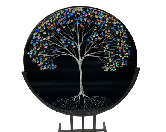 Fused glass tree dichroic art stand up