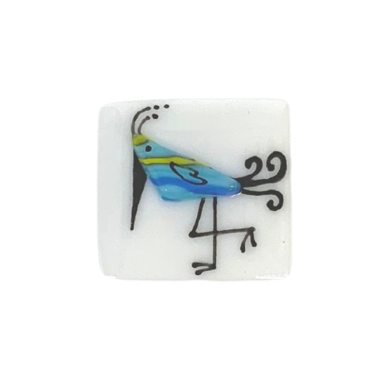 Funky bird fused glass magnet