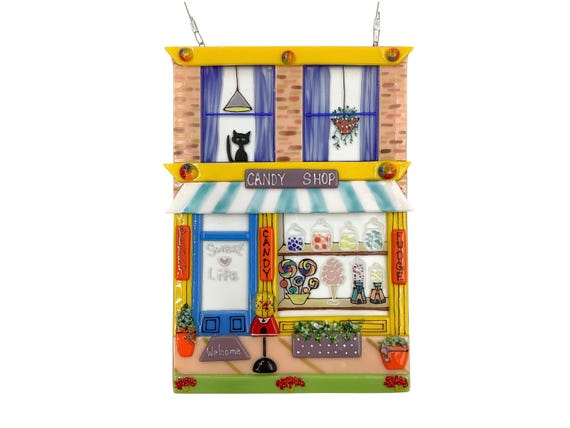 Candy shop fused glass building