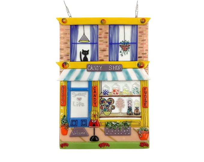 Candy shop fused glass building