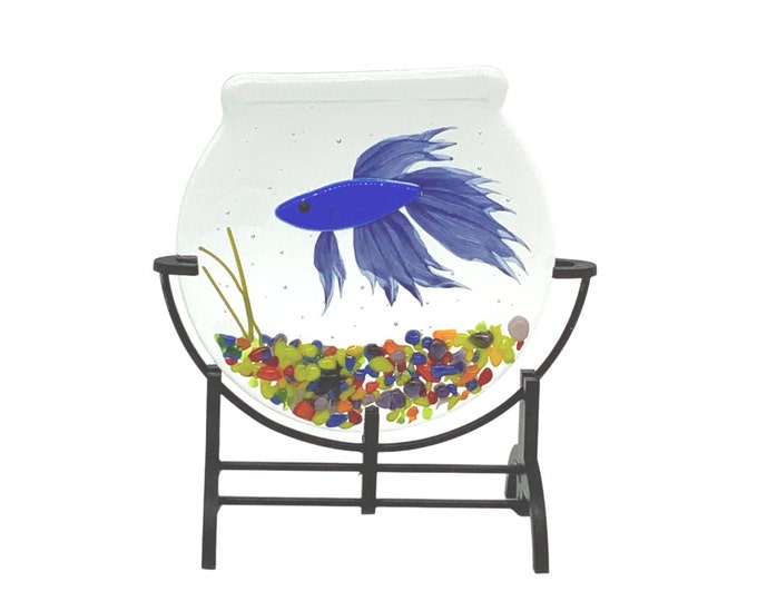 Blue Betta fused glass art