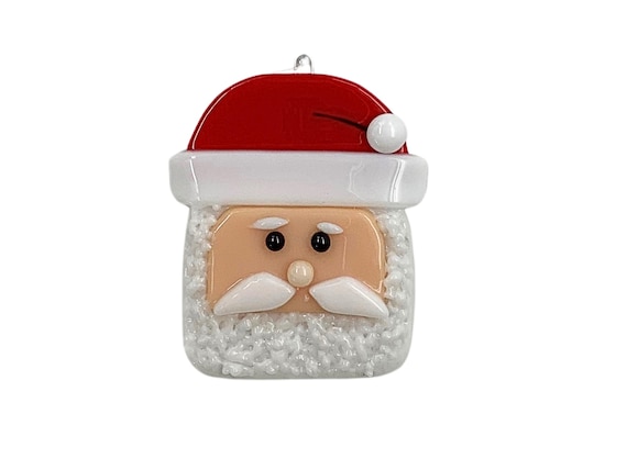 Santa face fused glass ornament