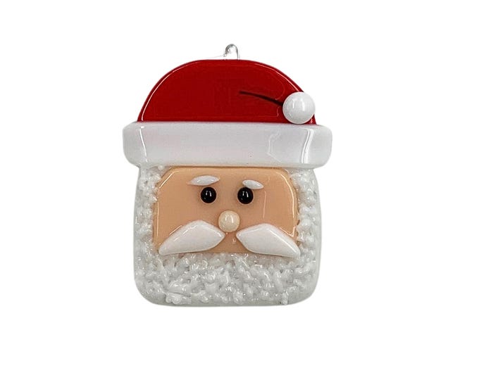 Santa face fused glass ornament
