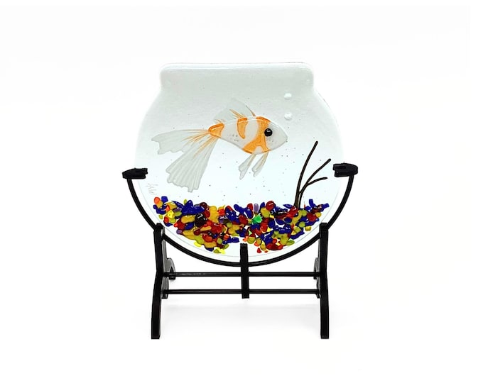 Orange and White Goldfish fused glass art