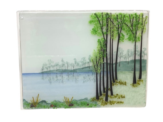 Tree landscape fused glass painting