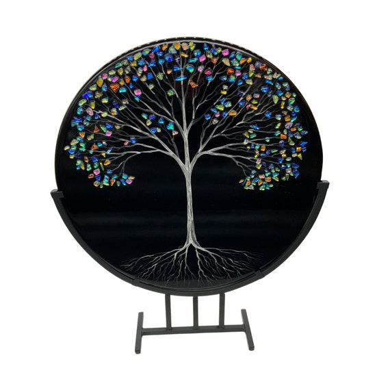 Fused glass tree dichroic art stand up