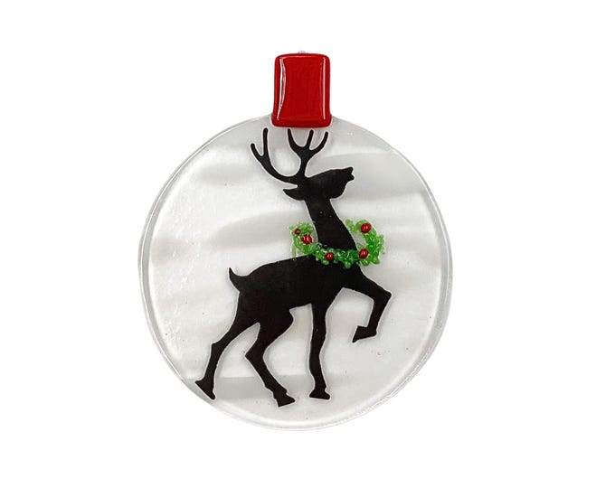 Reindeer fused glass ornament