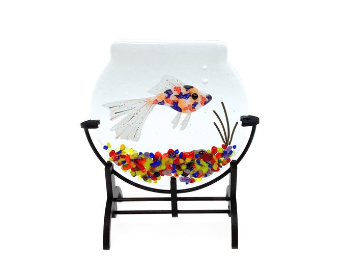 Calico Goldfish fused glass art