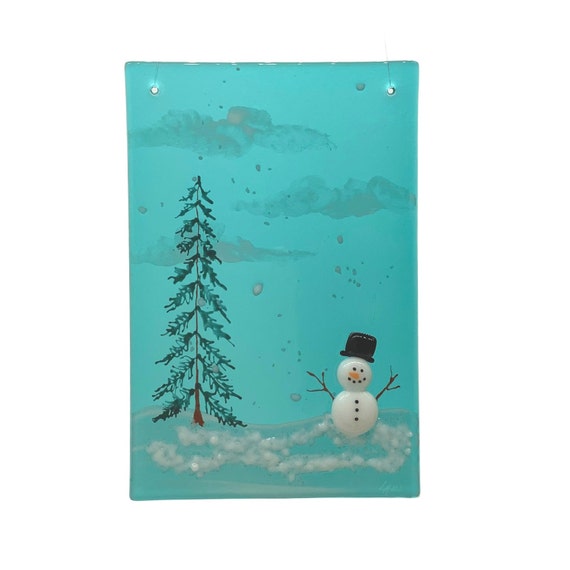 Snowman fused glass hanging