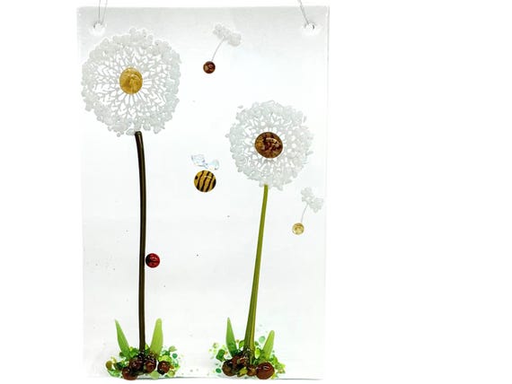 Dandelion fused glass sun catcher