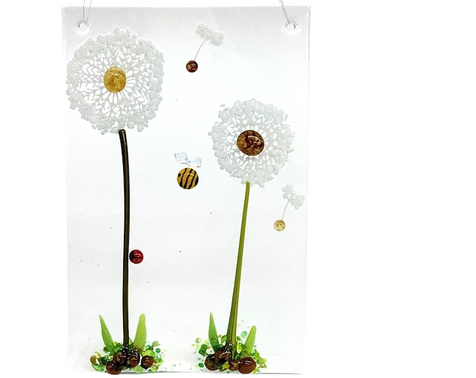 Dandelion fused glass sun catcher