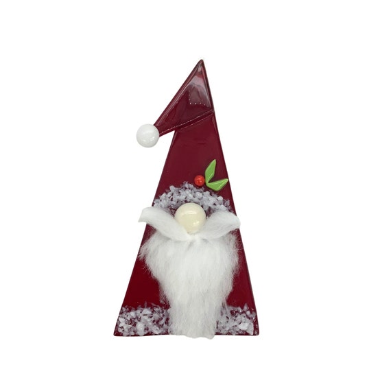 Fused glass gnome Christmas ornament