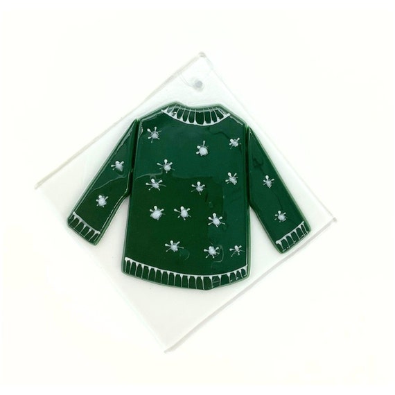 Ugly Christmas sweater gingerbread house fused glass ornament handmade