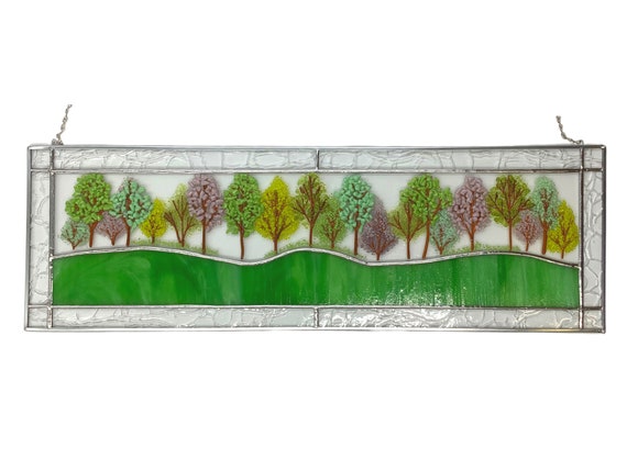 Spring trees fused glass panel
