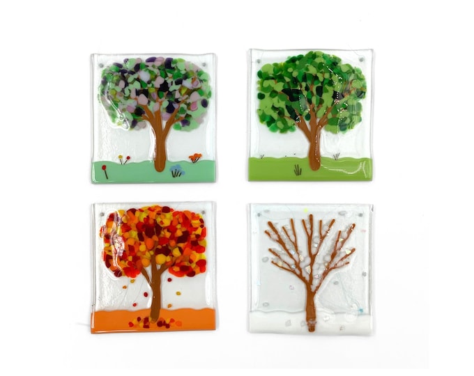 Four Seasons set of 4 fused glass hangings