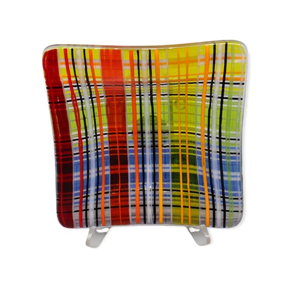 Plaid Fused Glass Plate