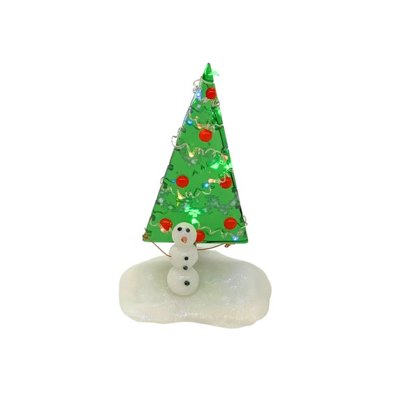 Fused glass Christmas tree with snowman