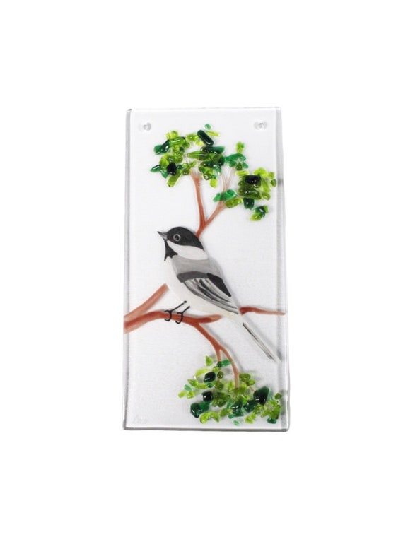 Chickadee Fused Glass Hanging